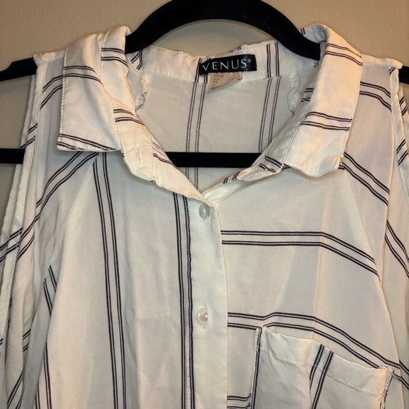 VENUS Women’s Button-down Long-sleeve Striped Blouse Size L - Picture 8 of 13